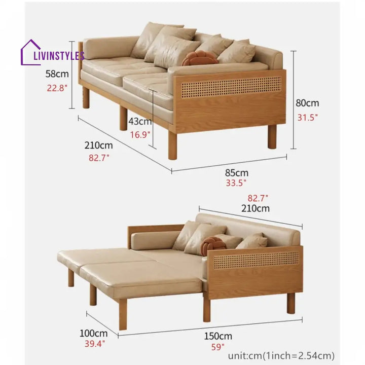 Anastasia Pull Out Multifunction Solid Wood Frame Sofa Bed - SOFA BED