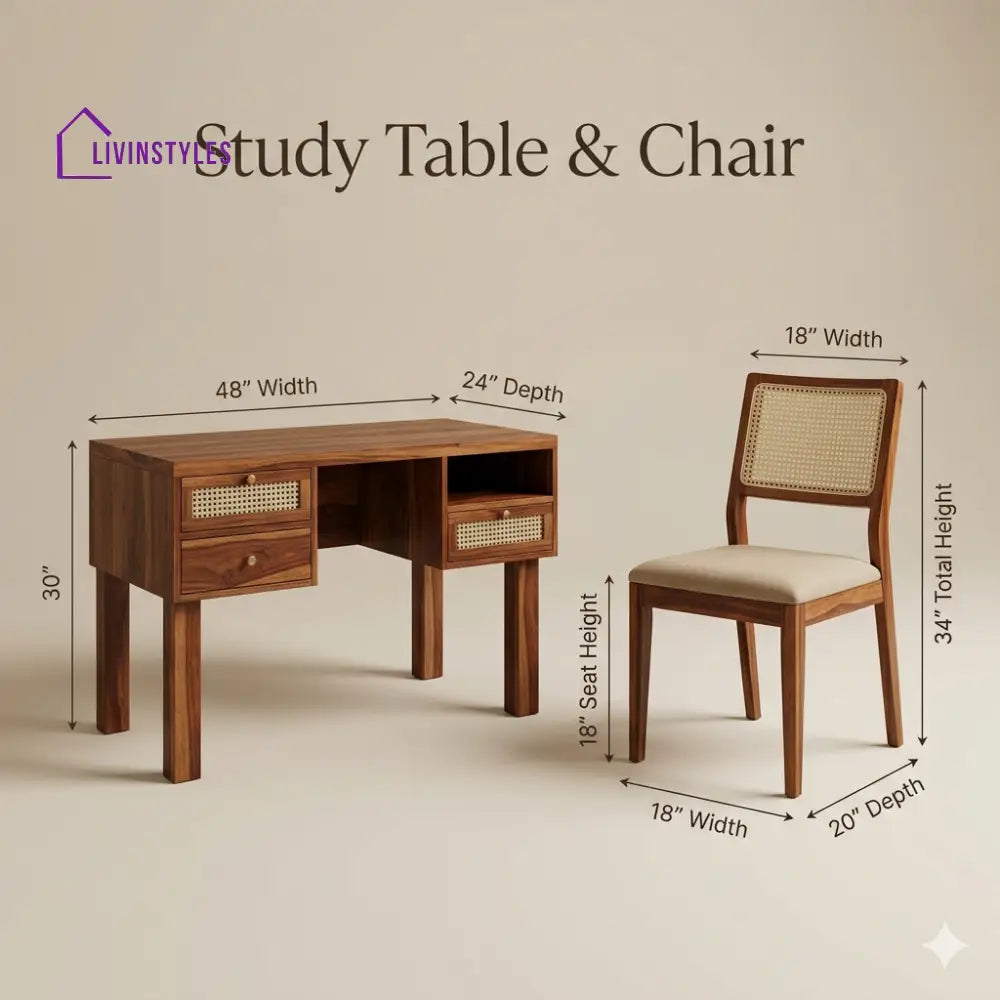 Anastasia Sheesham Wood Study Table and Chair Set for Students | Kids | Adults