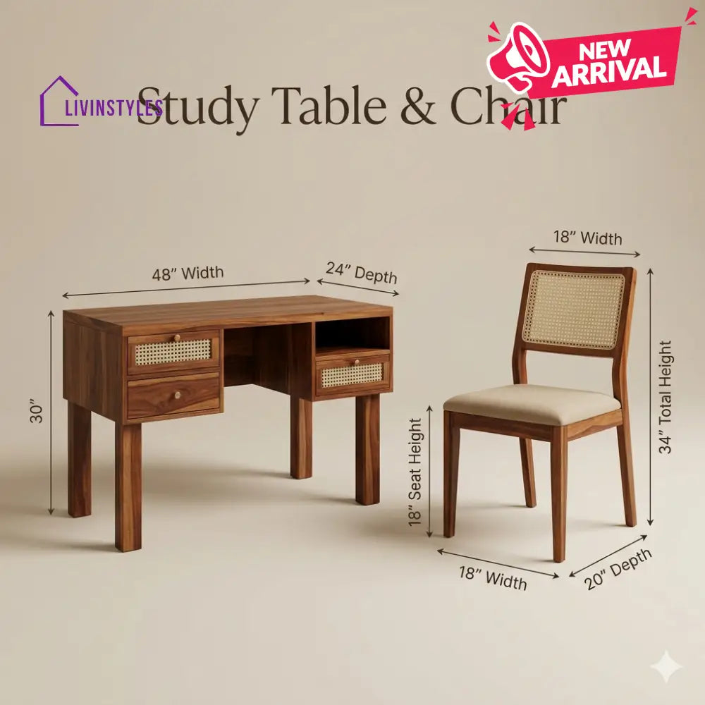 Anastasia Sheesham Wood Study Table and Chair Set for Students | Kids | Adults