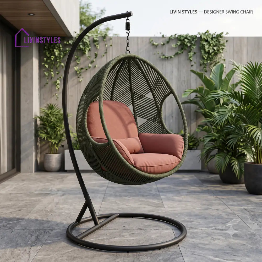 Anastasie Metal Frame Hanging Swing Chair with Stand and Rope Weave