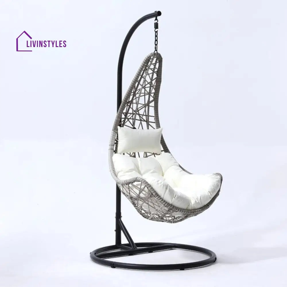 Anastasio Single Seater Hanging Swing With Stand For Balcony Garden Swing (Sea shell) - Swings