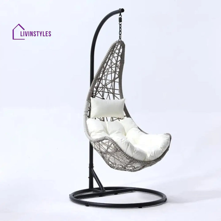 Anastasio Single Seater Hanging Swing With Stand For Balcony Garden Swing (Sea shell) - Swings