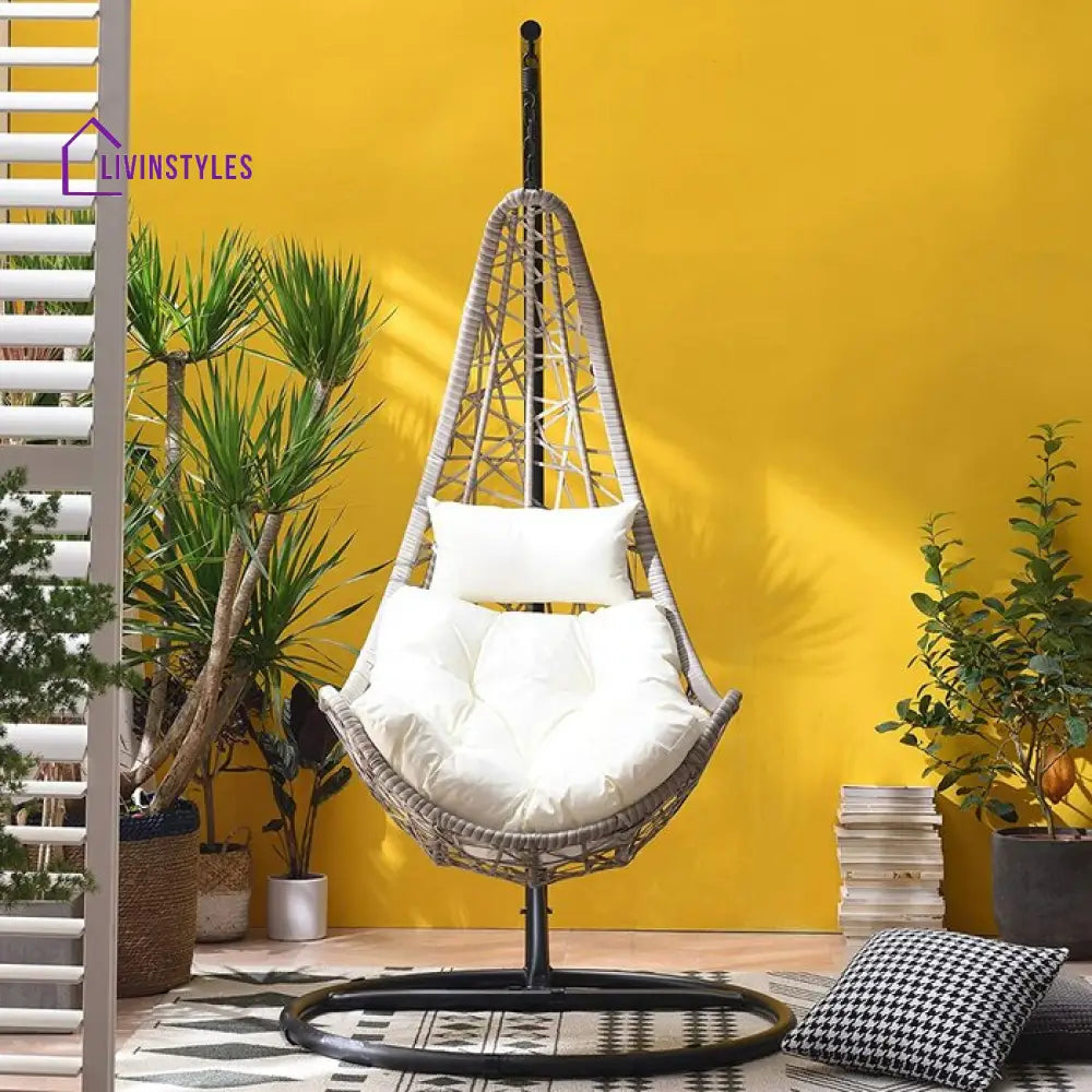 Anastasio Single Seater Hanging Swing With Stand For Balcony Garden Swing (Sea shell) - Swings