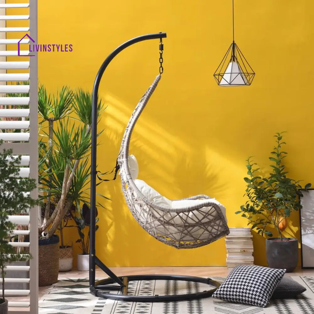 Anastasio Single Seater Hanging Swing With Stand For Balcony Garden Swing (Sea shell) - Swings