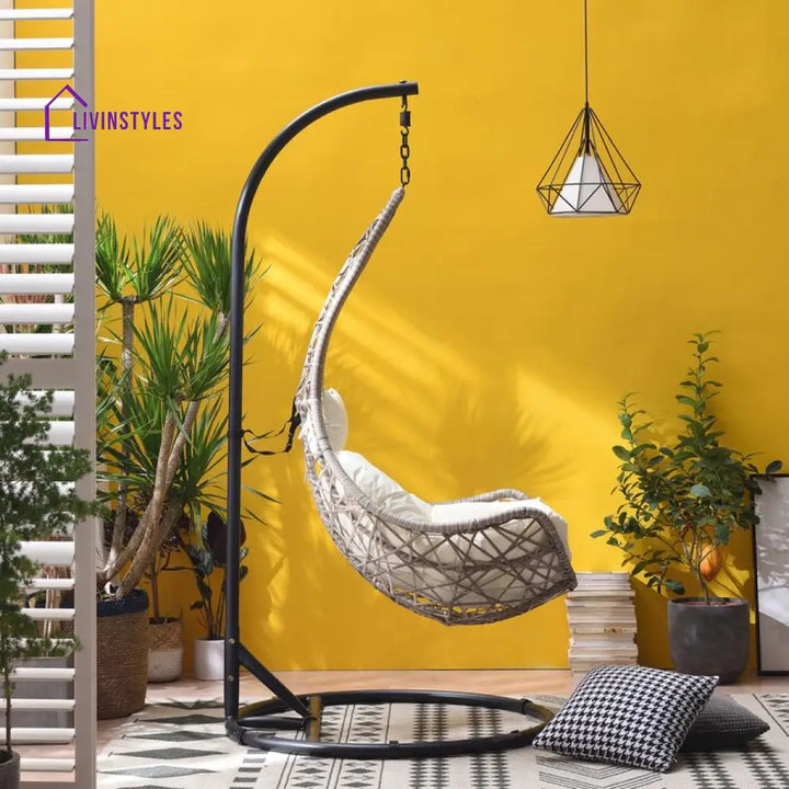 Anastasio Single Seater Hanging Swing With Stand For Balcony Garden Swing (Sea shell) - Swings