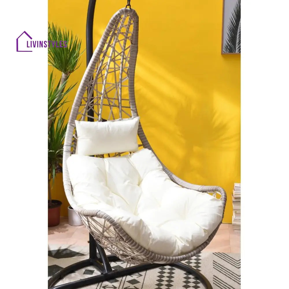 Anastasio Single Seater Hanging Swing With Stand For Balcony Garden Swing (Sea shell) - Swings