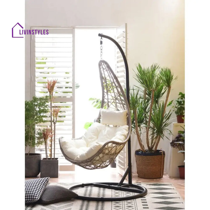 Anastasio Single Seater Hanging Swing With Stand For Balcony Garden Swing (Sea shell) - Swings