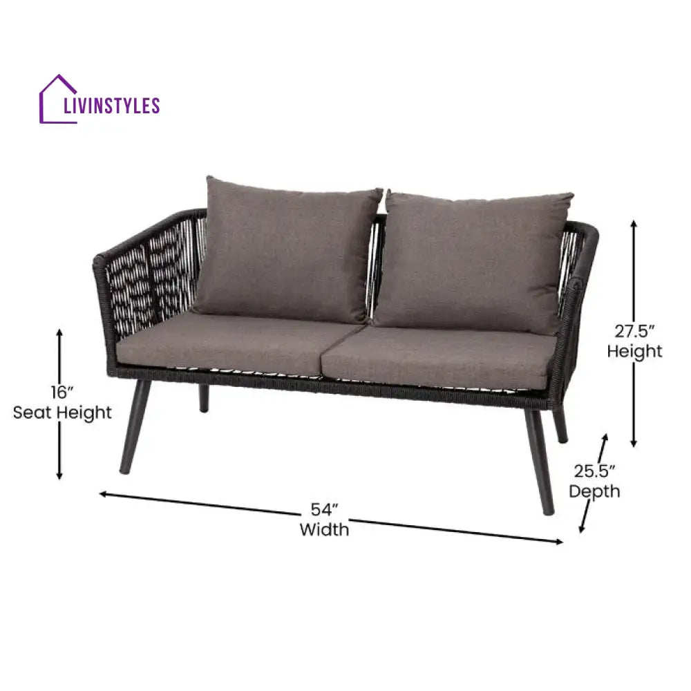 Anatole Outdoor Sofa Set 2 Seater 2 Single seater and 1 Center Table Braid & Rope (Black) - Sofa Sets