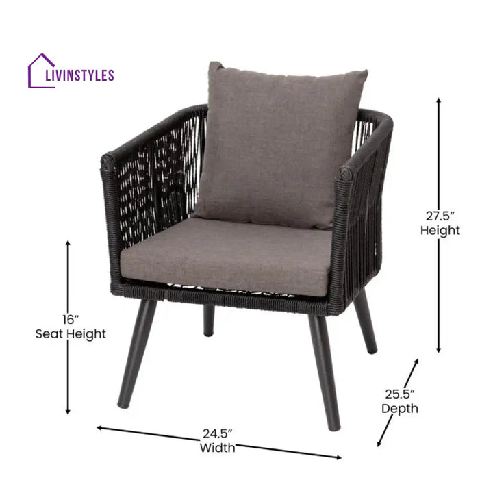 Anatole Outdoor Sofa Set 2 Seater 2 Single seater and 1 Center Table Braid & Rope (Black) - Sofa Sets