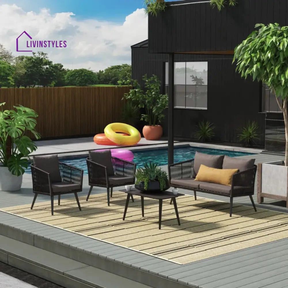 Anatole Outdoor Sofa Set 2 Seater 2 Single seater and 1 Center Table Braid & Rope (Black) - Sofa Sets