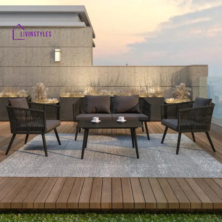 Anatole Outdoor Sofa Set 2 Seater 2 Single seater and 1 Center Table Braid & Rope (Black) - Sofa Sets