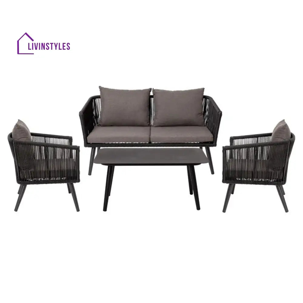 Anatole Outdoor Sofa Set 2 Seater 2 Single seater and 1 Center Table Braid & Rope (Black) - Sofa Sets
