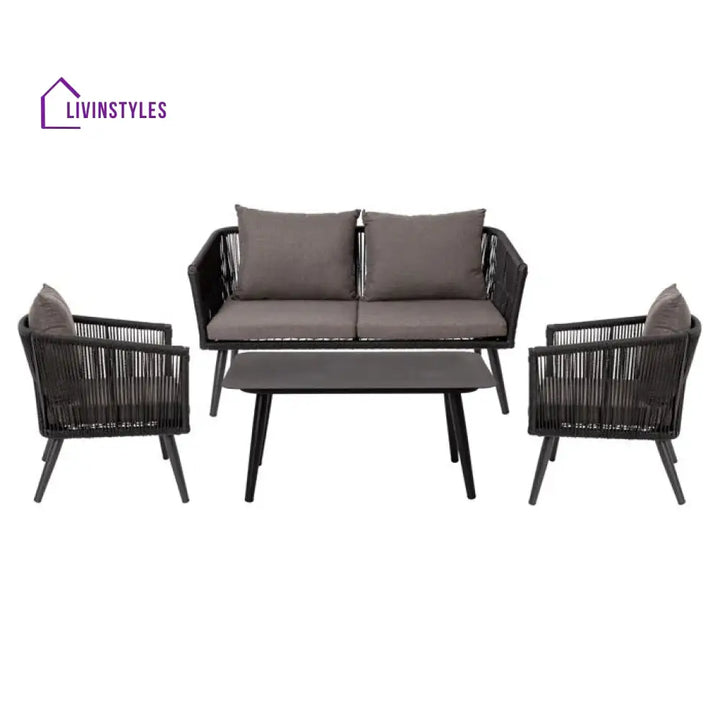 Anatole Outdoor Sofa Set 2 Seater 2 Single seater and 1 Center Table Braid & Rope (Black) - Sofa Sets