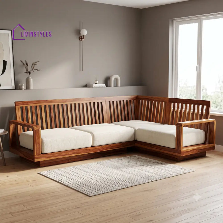 Anatole Premium L Shaped Wooden Sofa Set for Living Room