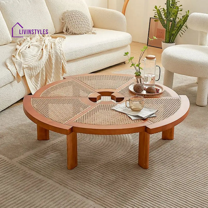 Anay Solid Wood Coffee Table for Living Room | Cane Weaving