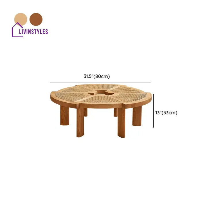Anay Solid Wood Coffee Table for Living Room | Cane Weaving