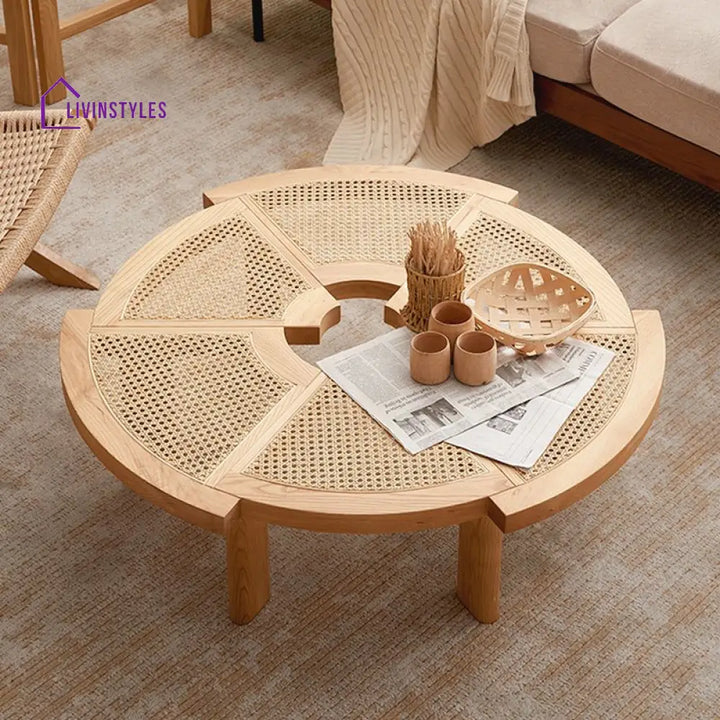 Anay Solid Wood Coffee Table for Living Room | Cane Weaving