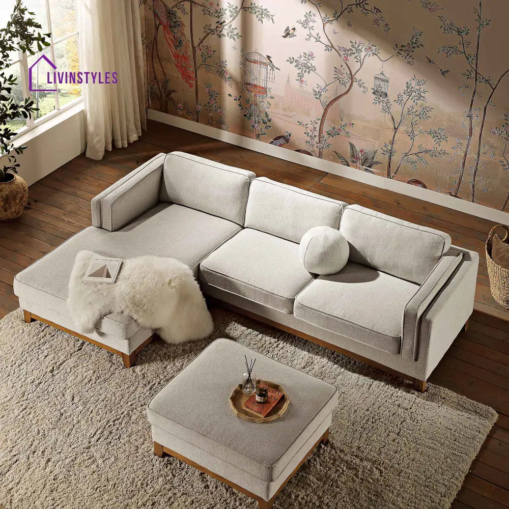Dipley Oatmeal Woven Fabric Sofa Grande Chaise Sofa Left Hand Facing Sofas
