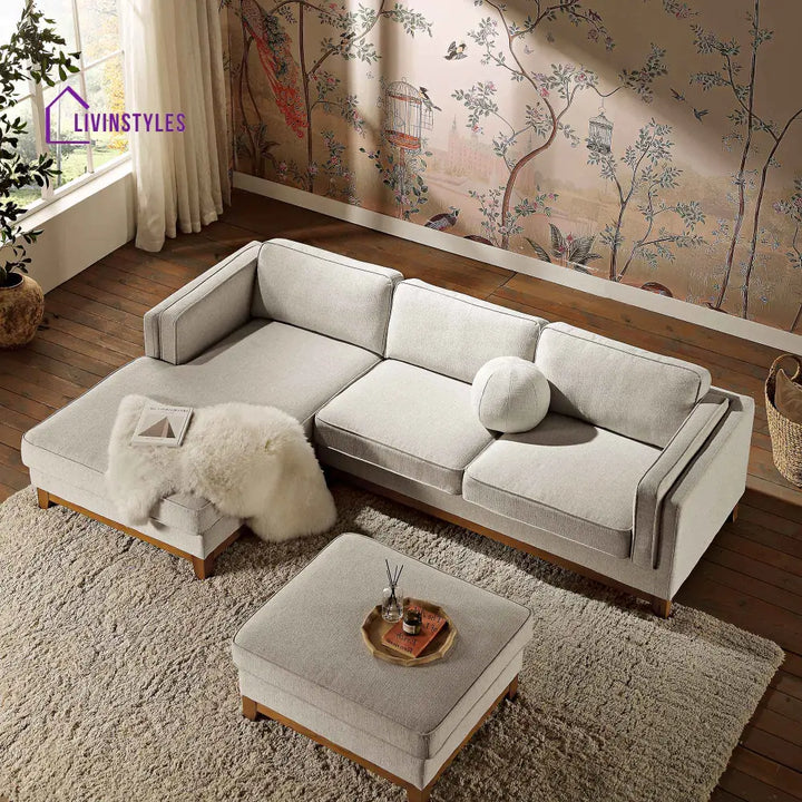 Dipley Oatmeal Woven Fabric Sofa Grande Chaise Sofa Left Hand Facing Sofas