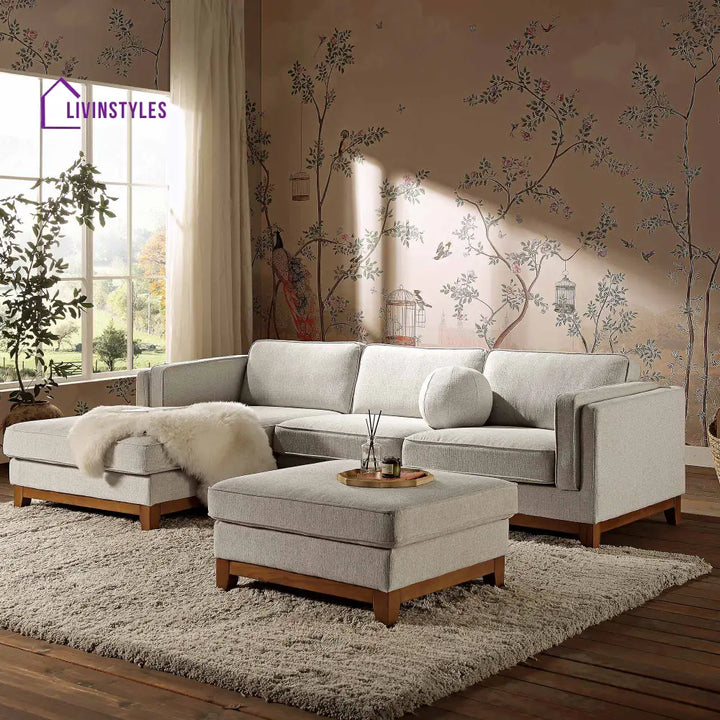Dipley Oatmeal Woven Fabric Sofa Grande Chaise Sofa Left Hand Facing Sofas