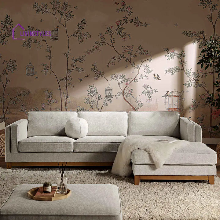 Dipley Oatmeal Woven Fabric Sofa Grande Chaise Sofa Right Hand Facing Sofas