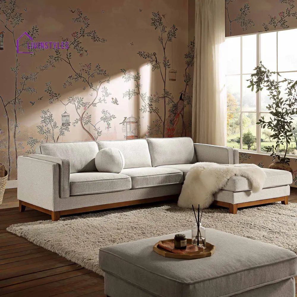 Dipley Oatmeal Woven Fabric Sofa Grande Chaise Sofa Right Hand Facing Sofas