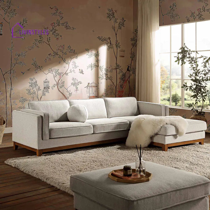 Dipley Oatmeal Woven Fabric Sofa Grande Chaise Sofa Right Hand Facing Sofas