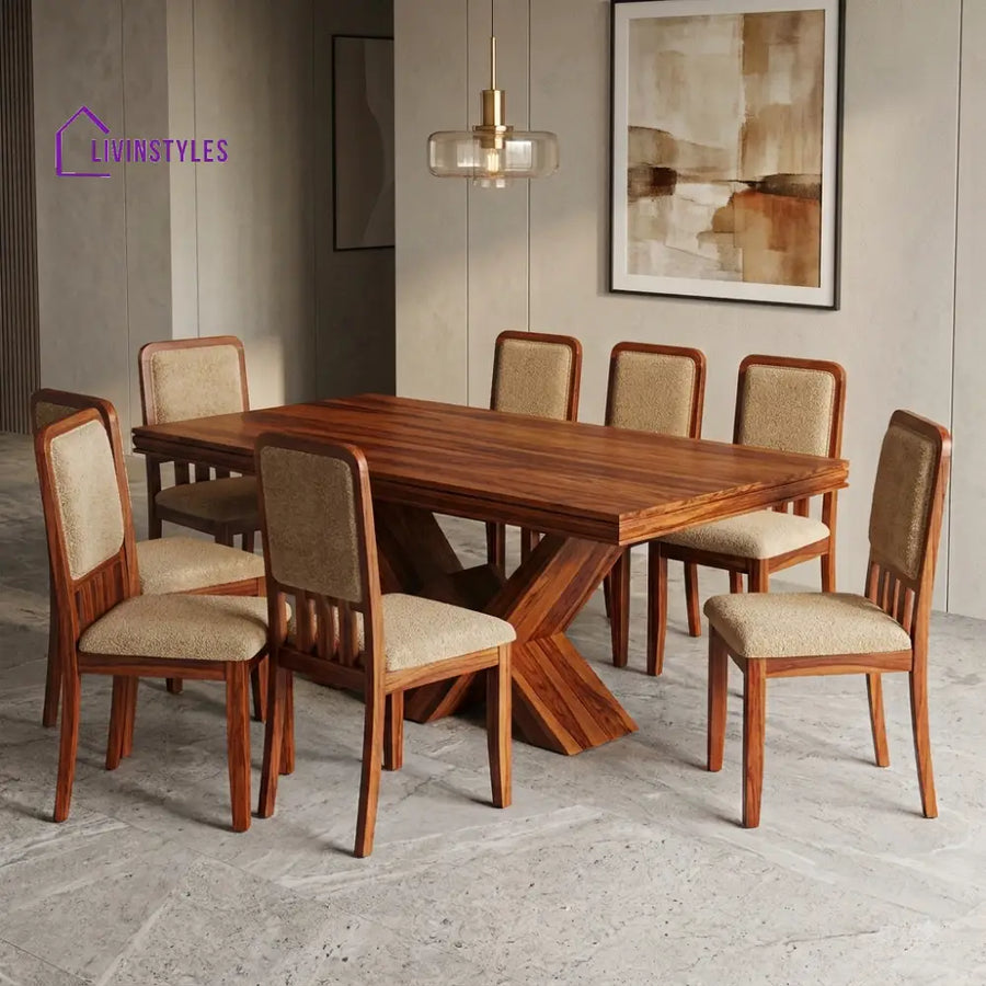 Anaya Premium Solid Wood 8 Seater Dining Table Set