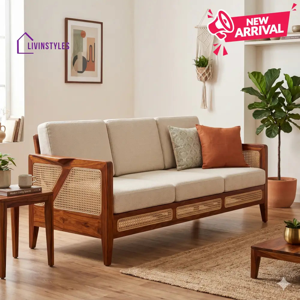 Anaya Sheesham Wood and Cane Sofa for Living Room