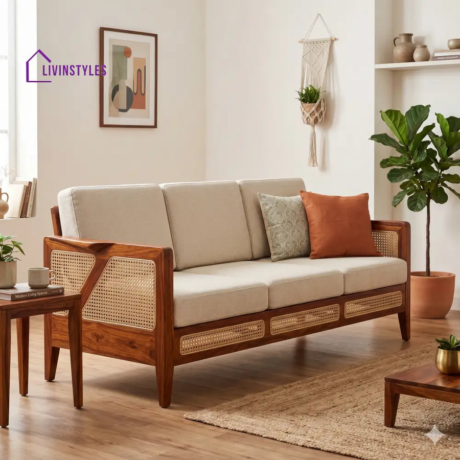 Anaya Sheesham Wood and Cane Sofa for Living Room