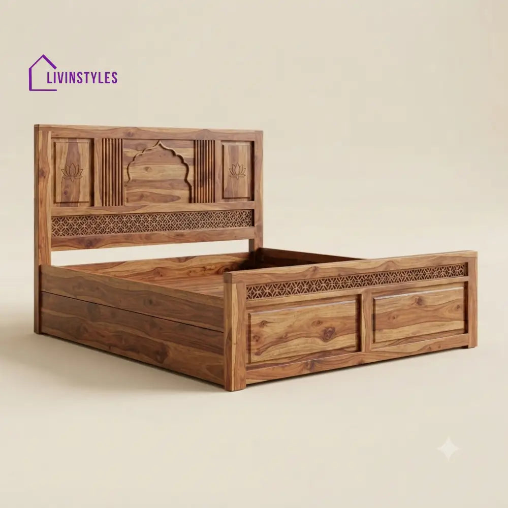 Anbarasi Devi Sheesham Wood Bed With Box Storage | Wooden Bed