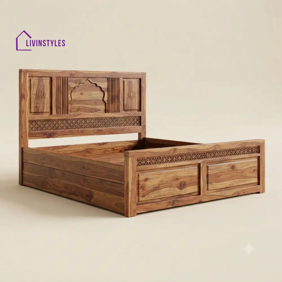 Anbarasi Devi Sheesham Wood Bed With Box Storage | Wooden Bed