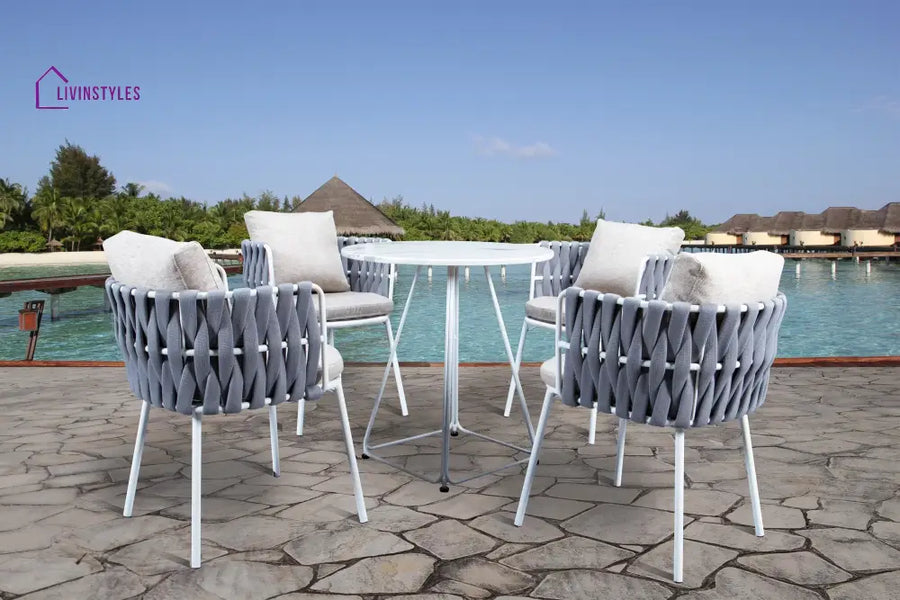 Anchor Outdoor Patio Seating Set 4 Chairs and 1 Table Set (Silver) Braided & Rope - Coffee Table Sets