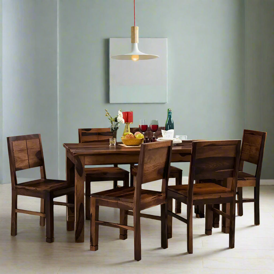 Bruno Wooden 6 Seater Dining Table Set in Teak Finish Kitchen & Dining Furniture Sets