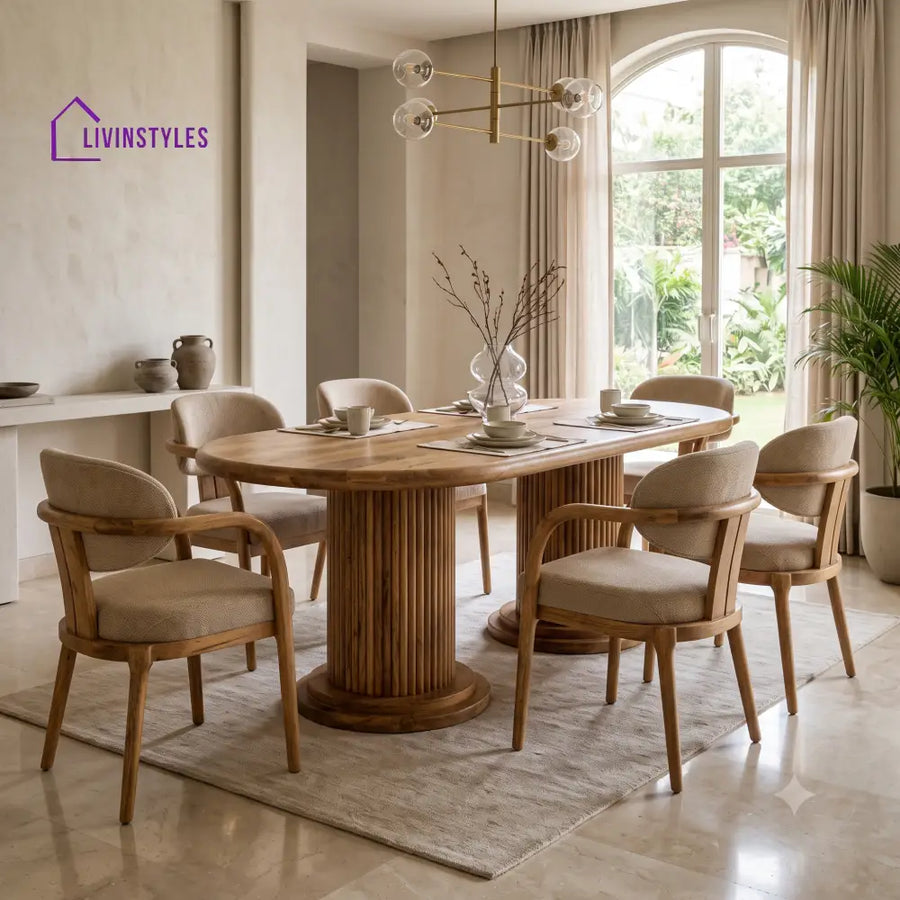 Andre Premium Mango Wood 6 Seater Dining Table Set | Natural Finish