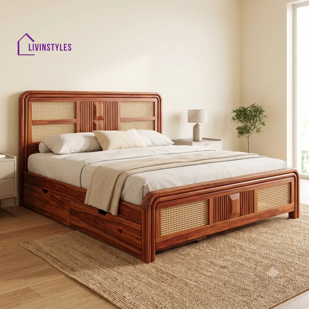 Andre Premium Wooden Bed with Drawer Storage | King Size Bed & Queen Size Bed Online