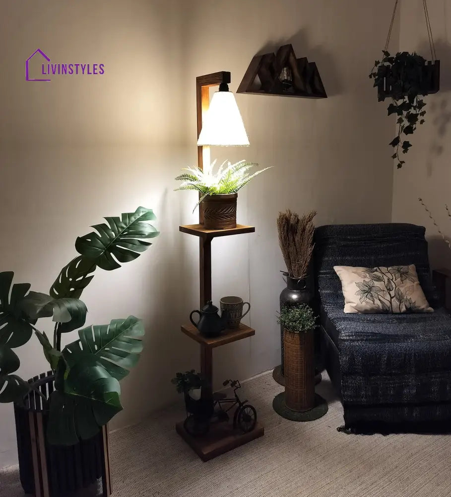 Andre Wooden Floor Lamp With Brown Base And Jute Fabric Lampshade Lamps
