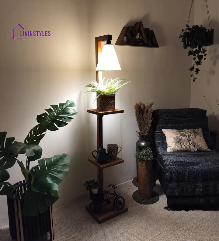 Andre Wooden Floor Lamp With Brown Base And Jute Fabric Lampshade Lamps