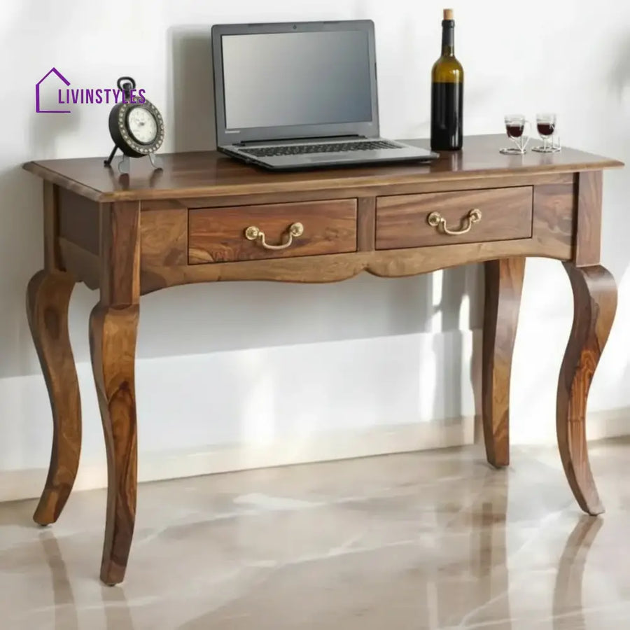 Andrea Two Drawer Study and Laptop Table Teak Finish Study Table