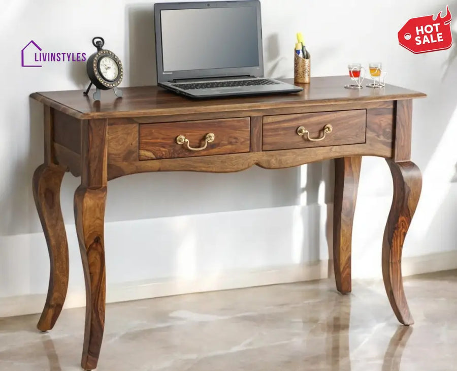 Andrea Two Drawer Study and Laptop Table Teak Finish Study Table