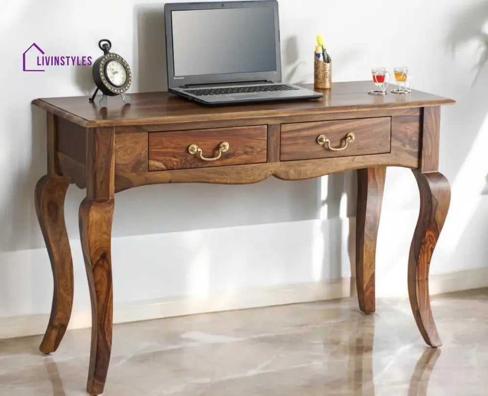 Andrea Two Drawer Study and Laptop Table Teak Finish Study Table