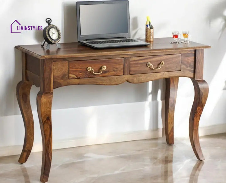 Andrea Two Drawer Study and Laptop Table Teak Finish Study Table