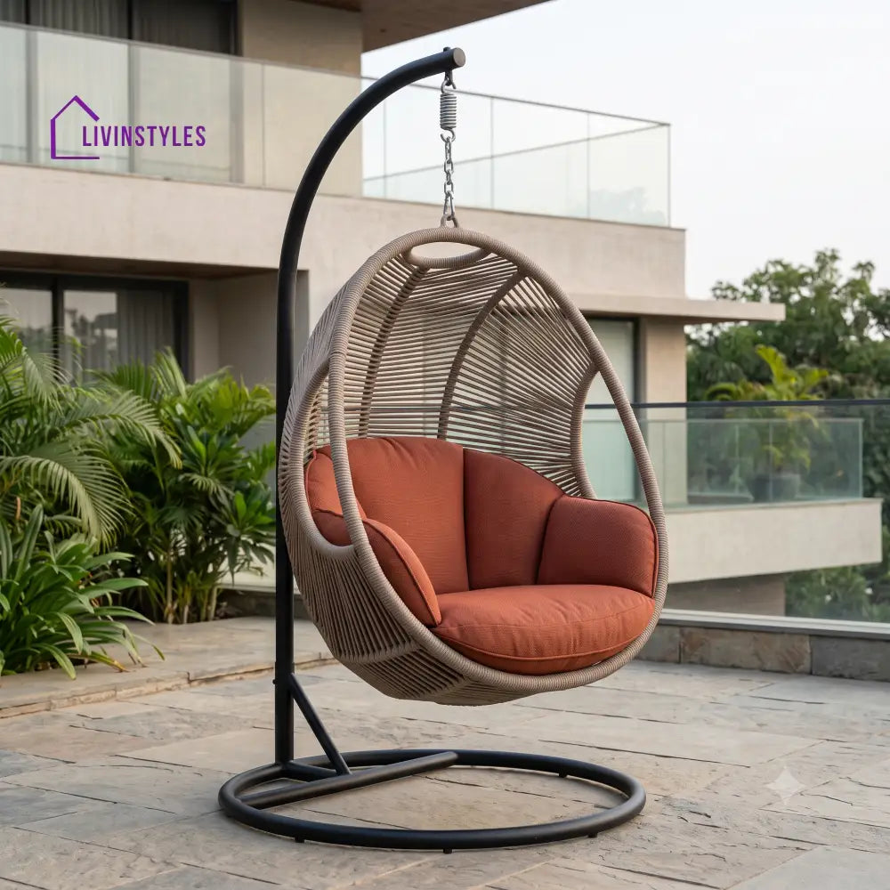 Andree Metal Frame Swing Chair with Stand | Rope Weaving & Premium Fabric Seating
