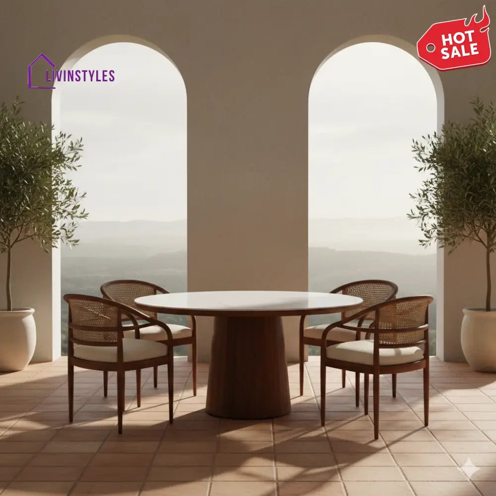 Andrew Round Solid Sheesham Wood Dining Table Set | Roud 4 Seater Dining Table Set