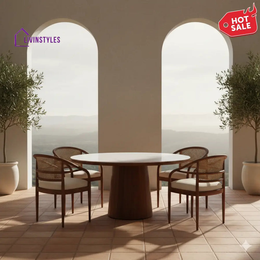 Andrew Round Solid Sheesham Wood Dining Table Set | Roud 4 Seater Dining Table Set