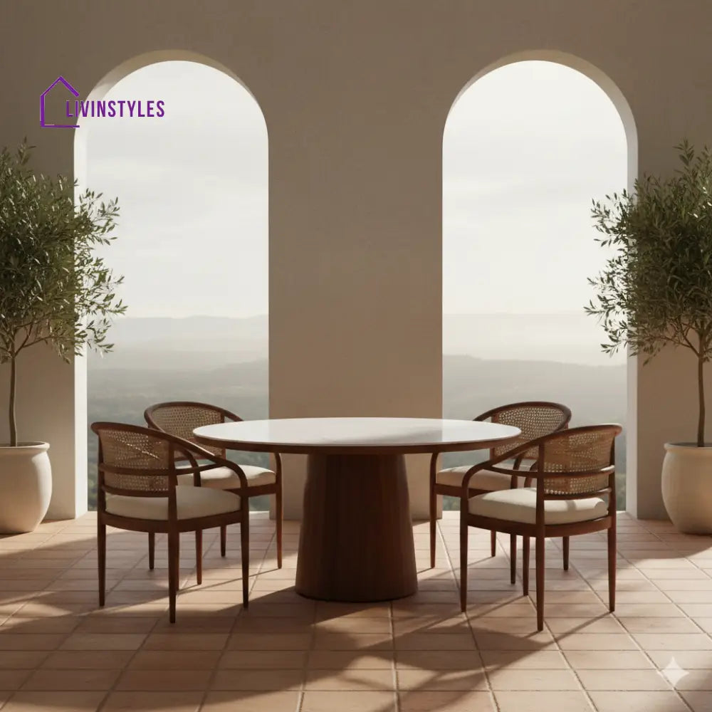 Andrew Round Solid Sheesham Wood Dining Table Set | Roud 4 Seater Dining Table Set