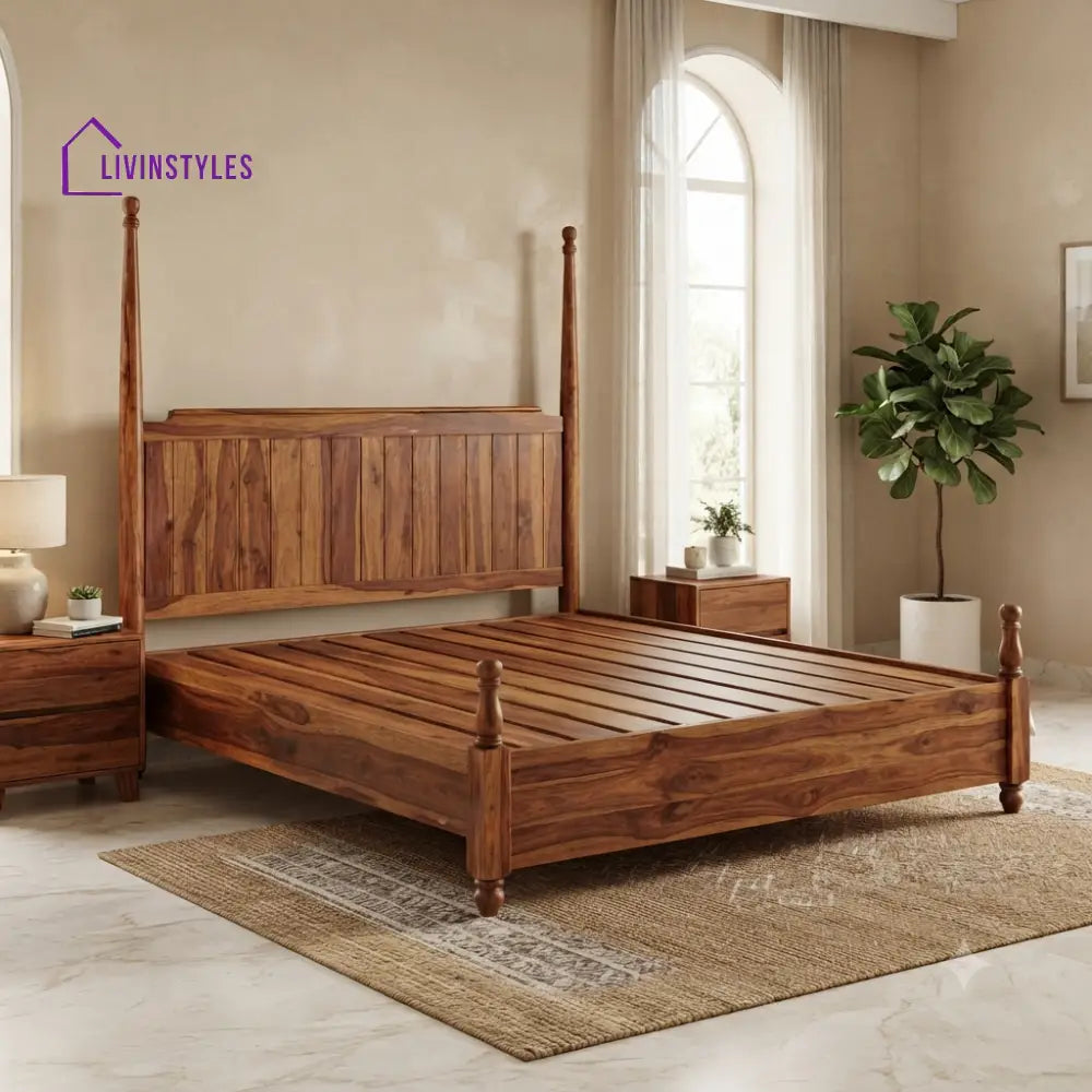 Andrew Solid Sheesham Wood Poster Bed Without Storage