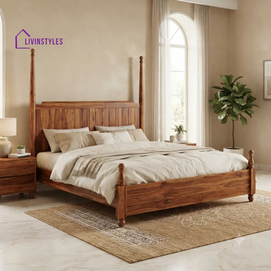 Andrew Solid Sheesham Wood Poster Bed Without Storage
