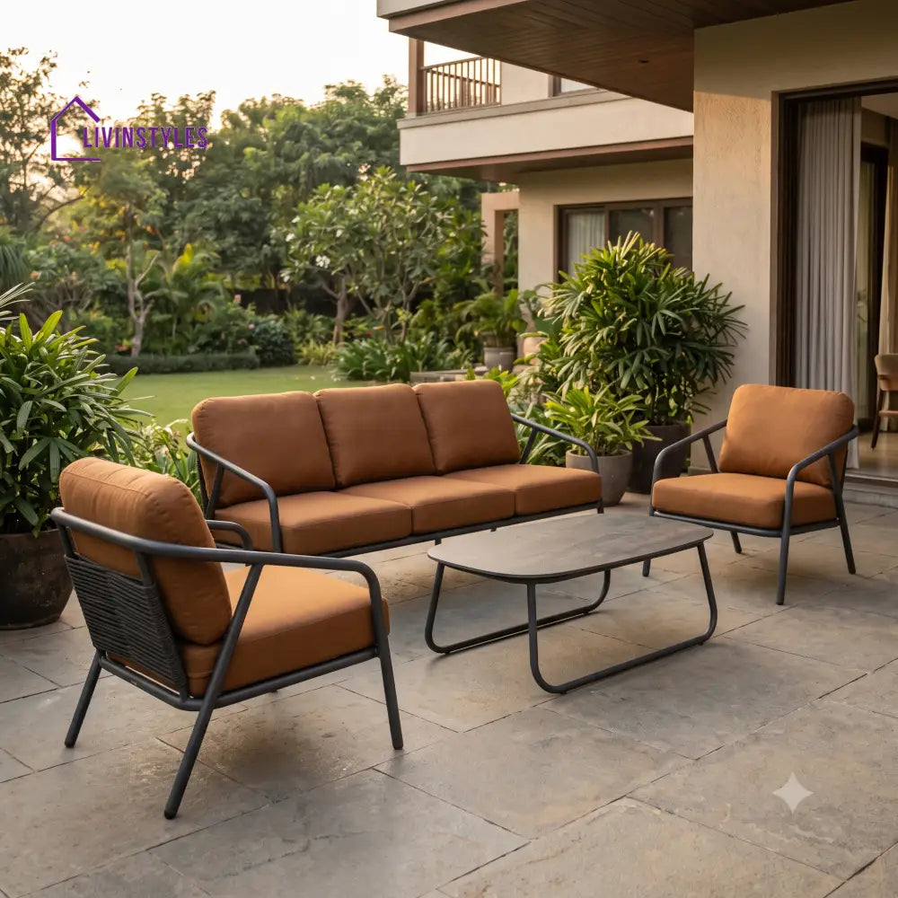 Andrzej Premium MS Frame with Powder Coated Outdoor Sofa Set with Weather Proof Fabric