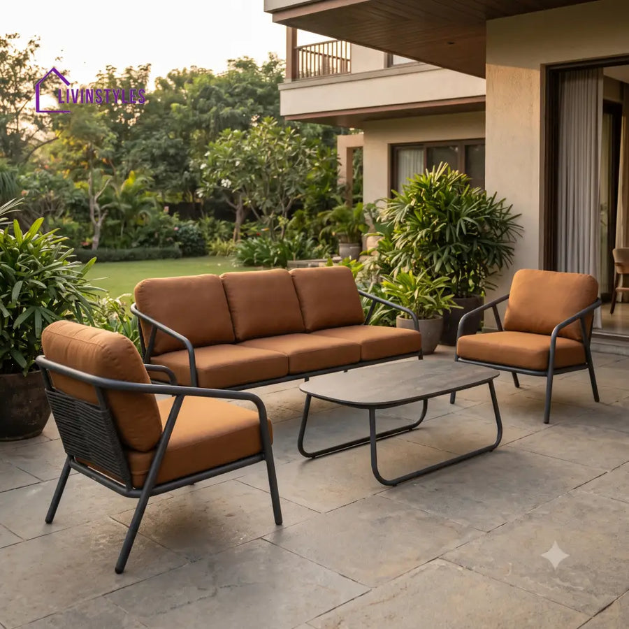 Andrzej Premium MS Frame with Powder Coated Outdoor Sofa Set with Weather Proof Fabric